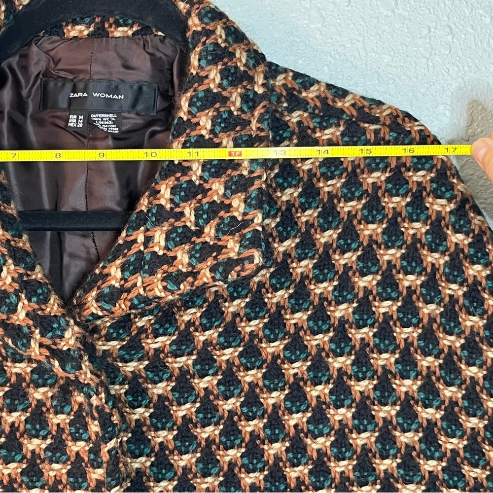 Zara Wool Cape Jacket |Textured Brown Black Teal Gold Statement Coat M - Picture 8 of 10